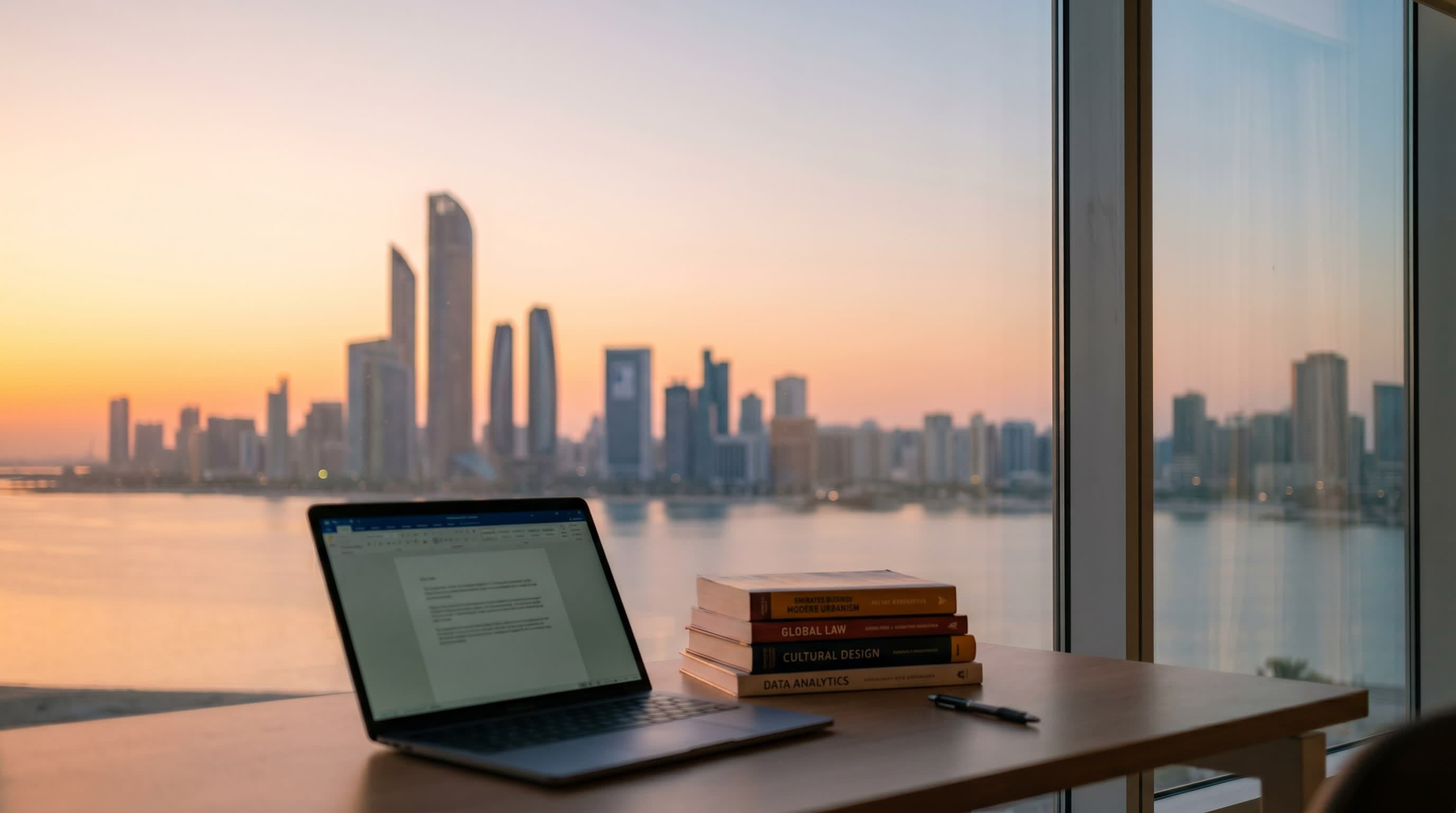 Abu Dhabi skyline and educational abstract background