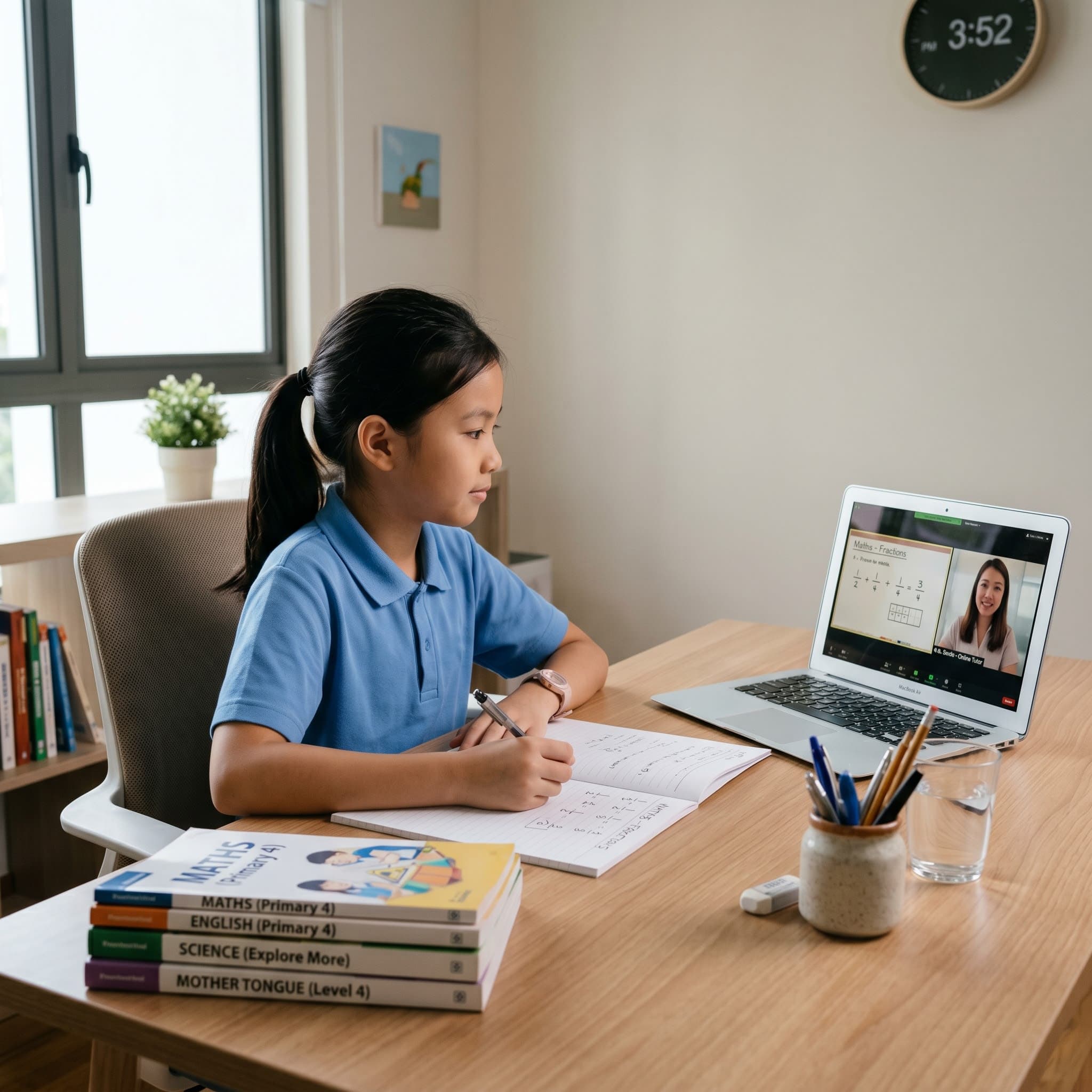 PSLE online tutoring session Primary 6 student preparing for PSLE with a specialist tutor
